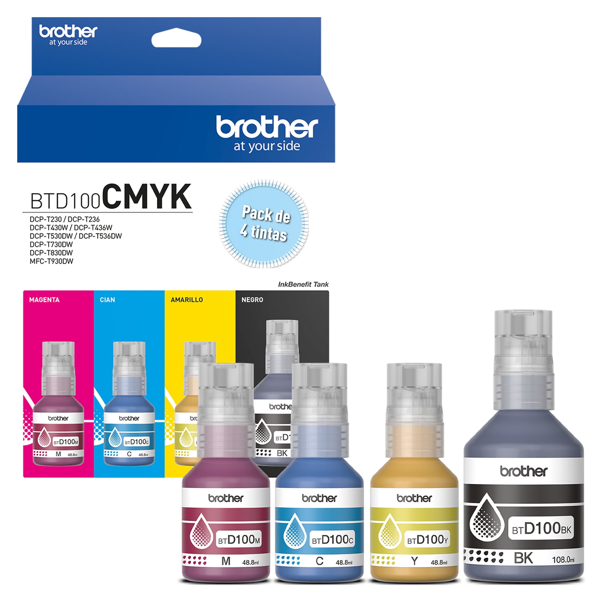 Brother - Botella De Tinta Original Btd100Cmyk Cyan Magenta Amarillo Negro