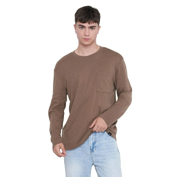 Polera Hombre Manga Larga Lisa Café Corona