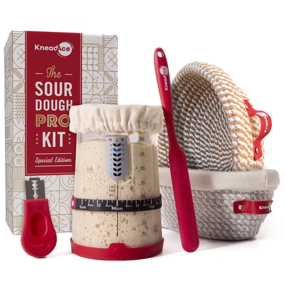 Kit básico de masa madre KNEADACE KneadAce, tarro de 1 litro, 2 banneton
