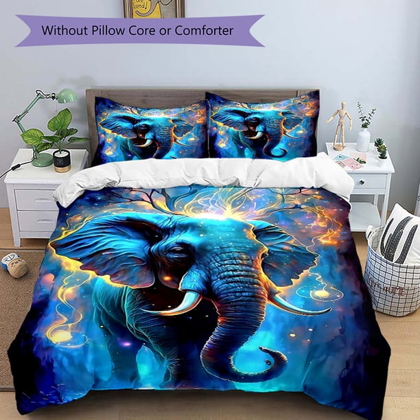Mystical Elephant Quilt Set - Soft and Comfortable Bedroom Guest Room and Dorm Decor Bedding Set 1 Quilt Cover + 2 Pillowcases.H063 Guest Room Essentials Mysti