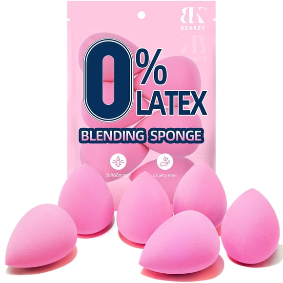 Set de esponjas de maquillaje BEAKEY, sin látex, 6 unidades, color rosa supersuave
