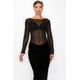 thumbnail image 3 of Vestido Midi de Fiesta de Terciopelo Saronita con Encaje de Punto Elástico en Contraste Transparente, Manga Larga y Cuello Redondo, Negro (para Mujer), 3 of 5