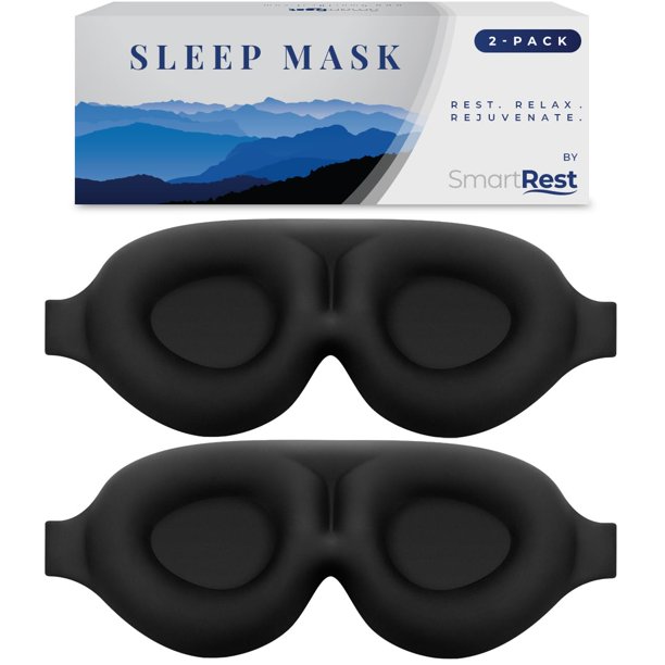 Máscara para dormir SmartRest S2 negra, paquete de 2, 100% opaca para mujeres y hombres