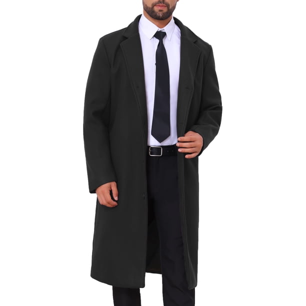 INSPIRE CHIC Abrigo de Invierno para Hombre con Solapa de Muesca de Pecho Simple Abrigos de Trinchera de Negocios XL Negro- Nuevo