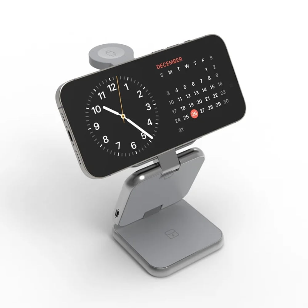 Genérico - Cargador Magnético Inalámbrico Triple Dispositivo Plegable Ángulo Ajustable 22.5w Carga Rápida Compatible Con Iphone Airpods Apple Watch-gris
