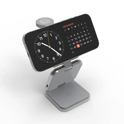 Genérico - Cargador Magnético Inalámbrico Triple Dispositivo Plegable Ángulo Ajustable 22.5W Carga Rápida Compatible Con Iphone Airpods Apple Watch-Gris