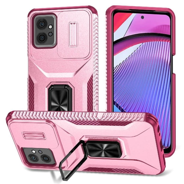 Funda Armada para Motorola Moto G Power 2023 con Tapa Deslizante y Soporte Magnético Giratorio Rosa