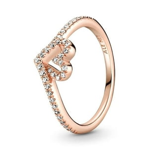 Anillo Pandora Corazón Hueso De La Suerte Brillante Oro Rosa 14K Talla 7 Mujer