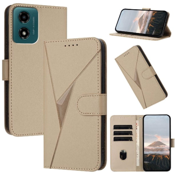 Funda Cartera Fibra de Carbono para Motorola MOTO G04 con Soporte y Cierre Magnético Oro