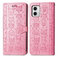 Funda Cartera Foxdock Para Moto G73 , Flip Pu Con Relieve De Gatos Y Perros, Tarjetero Y Soporte