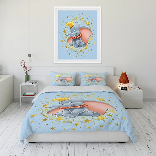 Cartoon 3d Dumbo Flying Bedding Set Baby Elephant Quilt Duvet Cover Pillowcase Bed Set For children and adults Bed Sheets