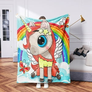 Milsleep - Manta De Felpa De Unicornio De Dibujos Animados 150X200Cm