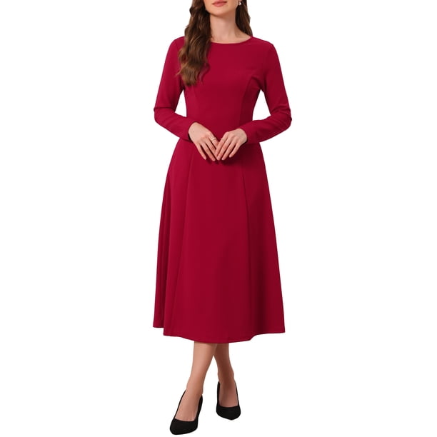 Vestido Largo de Manga Larga para Mujer INSPIRE CHIC Invitada de Boda Formal Cóctel Cuello Redondo Línea A Maxi Vestido XL Burdeos