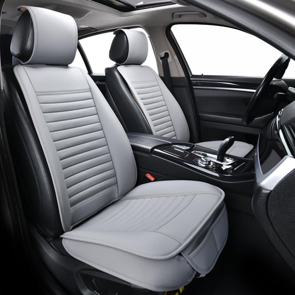 Fundas de asiento para coche Sunny Color, juego de 2, cuero PU gris
