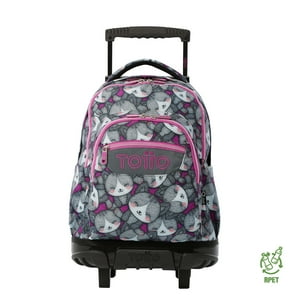 Mochila Escolar Con Ruedas Para Niña Renglon Gris Totto