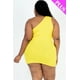 thumbnail image 3 of Saronite Vestido Mini Casual Ajustado sin Costuras con Abertura Frontal y un Hombro Acanalado, Amarillo (Talla Grande para Mujer), 3 of 5