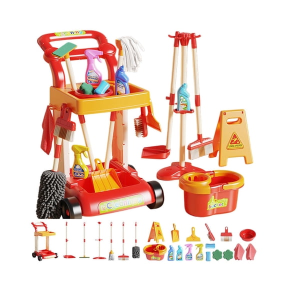 Set De Limpieza Infantil Con Carrito 32 Piezas Rojo