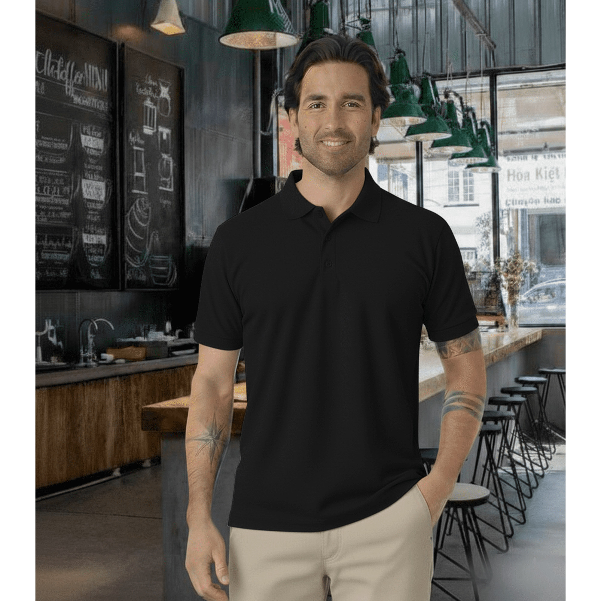 T-world - Polera Piqué Manga Corta Premium 60/40 Ideal Para Bordar Negro