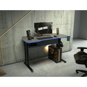 Inval - Escritorio Gamer Plomo Canto Azul Es18803