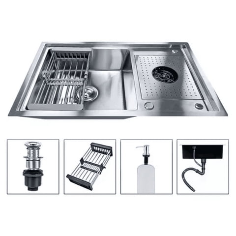 Genérico - Lavaplatos 80X50Cm Acero 304 Con Lavavasos Empotrable Moderno Plateado