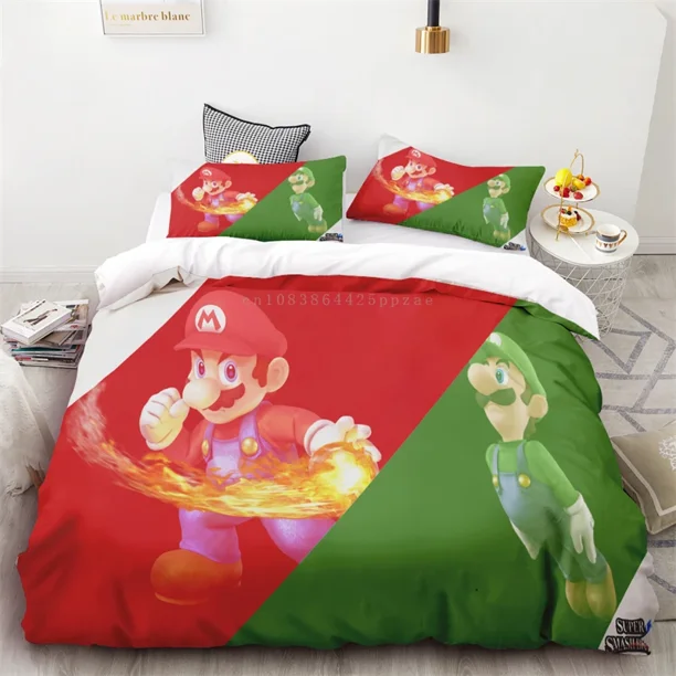 3pcs Duvet Cover Super Mario Red Green Game Anime Character Cartoon Children's Holiday Gift Anime HD Printing Room Decor Bed Sheets