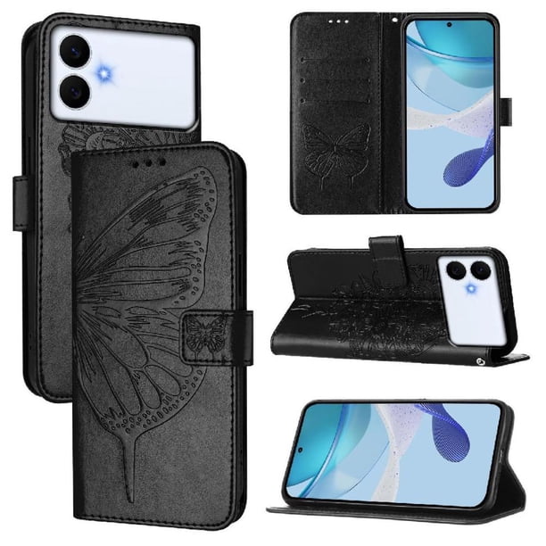 Funda cartera mariposa para Samsung Galaxy S26 Edge con soporte y ranuras para tarjetas Negro