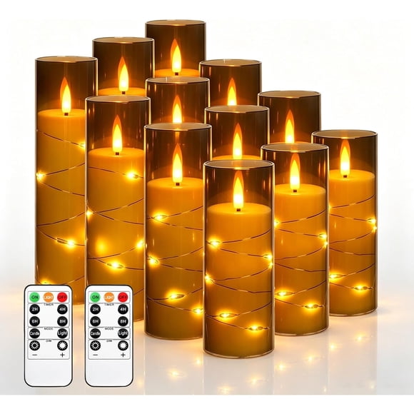 Velas LED sin llama Da by 12 piezas gris 5, 6, 7 y 8 in