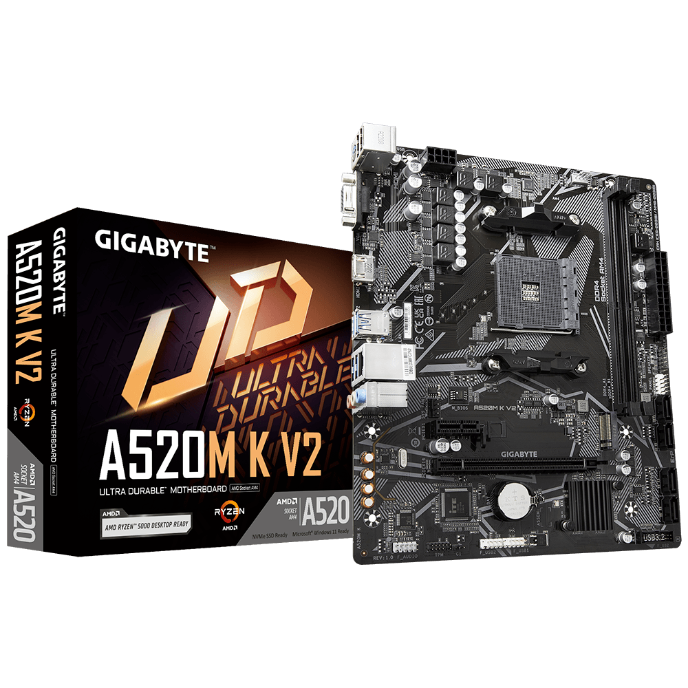 Placa Madre Gigabyte A520M K V2, Amd Socket Am4, 2Xddr4 Dimm, Vga, Hdmi, 1Xm.2, 4Xsata, Micro-Atx