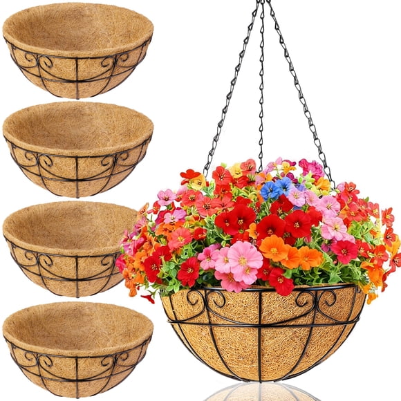 Macetero Colgante EINYEXW de Metal 34 cm con Forro de Coco