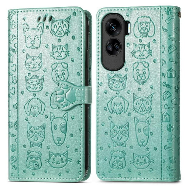 Funda Cartera FOXDOCK para Honor 90 Lite , Flip PU con Relieve de Gatos y Perros, Tarjetero y Soporte