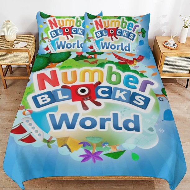 Number Block Bedding Set Duvet Cover Comfortable and Lightweight Cartoon Bedding 3 Piece Bed Set