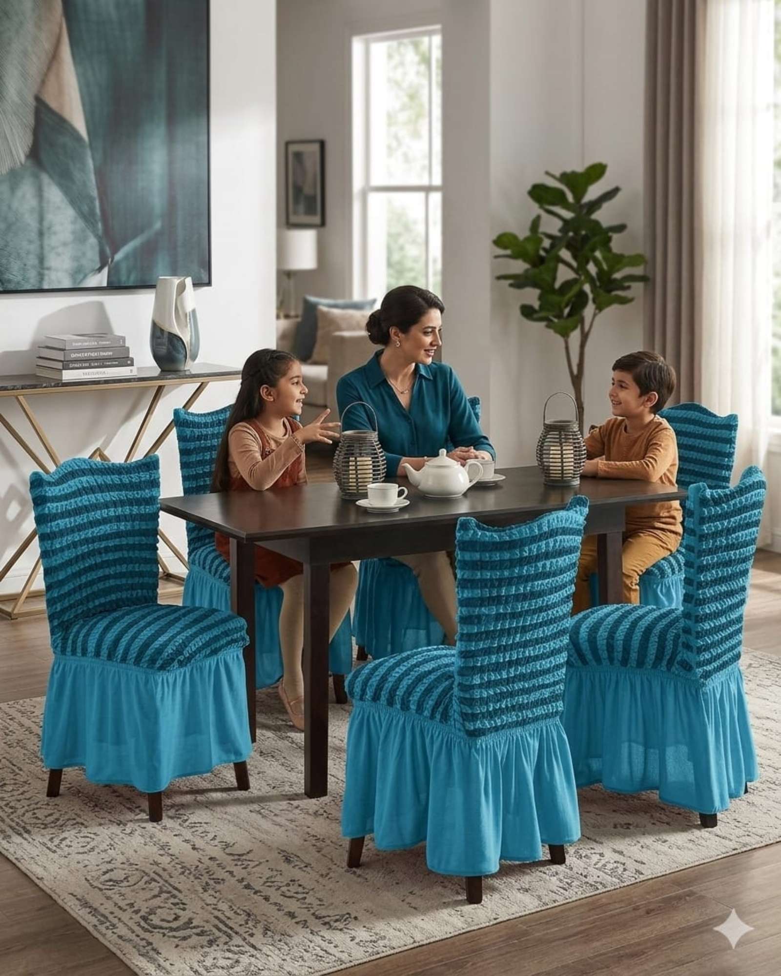 Mylhogar - Set De 6 Fundas Turkas Con Falda Para Sillas Con Diseño De Lineas