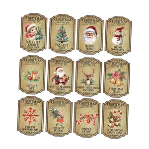 Bothyi - 12 Etiquetas Adhesivas Navideñas Para Botellas De Vino, Etiquetas Adhesivas Vintage Multiusos, Estilo A