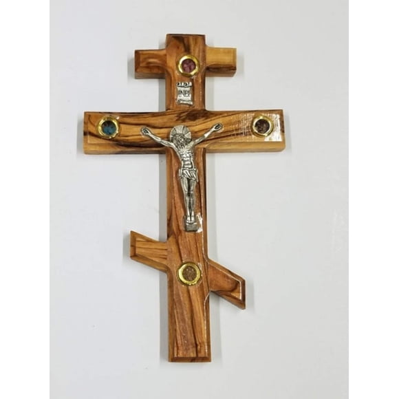 Cruz Ortodoxa Rusa de Madera de Olivo Bethlehem Gifts TM 25 cm