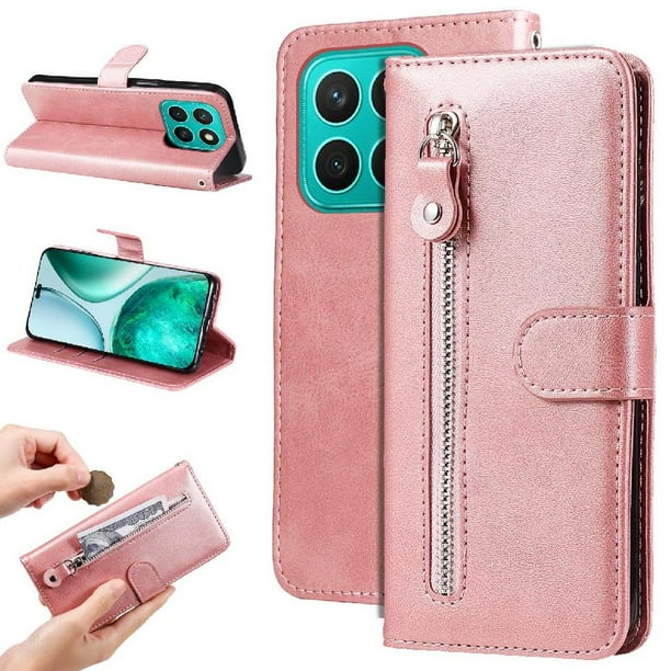 Funda con Cremallera para Honor X8C, Carcasa Cartera de Cuero PU con Soporte y Tarjetero