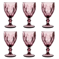Mc Group - Copa De Vino De Vidrio Con Relieve – Set De 6 Unidades Color Burdeo