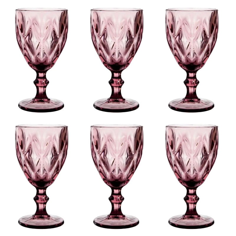Mc Group - Copa De Vino De Vidrio Con Relieve – Set De 6 Unidades Color Burdeo