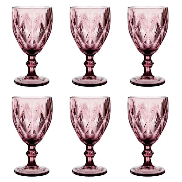 Copa de Vino de Vidrio con Relieve – Set de 6 Unidades Color Burdeo
