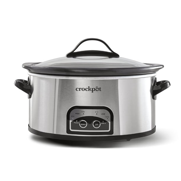 Olla de cocción lenta Crock-Pot programable de 6 cuartos con temporizador, acero inoxidable