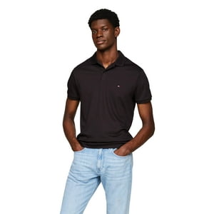 Polo Tommy Hilfiger De Algodón Líquido, Corte Regular, Negro