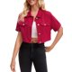 thumbnail image 1 of INSPIRE CHIC Chaqueta de Jean Recortada de Manga Corta con Botones y Desgastada para Mujer de Regreso a Clases Rojo Oscuro L, 1 of 6