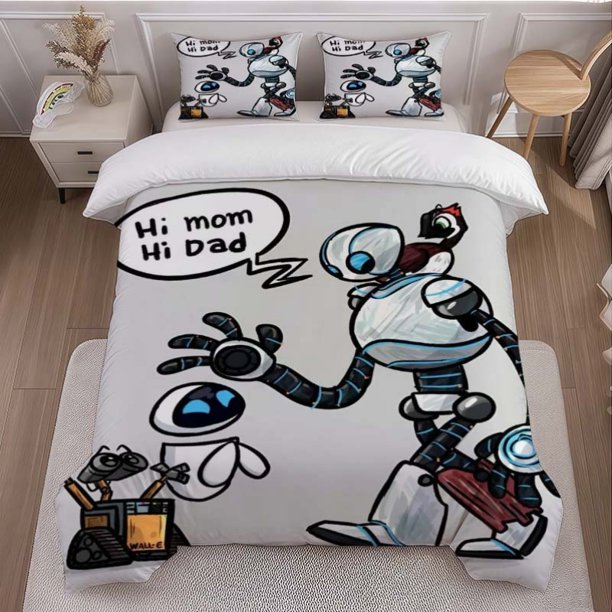 3pcs Walli Eva Family Themed Bedding Set Including Duvet Cover And Pillowcases. Soft And Comfortable