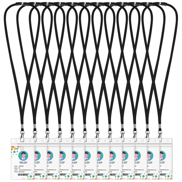 Lanyards WEZEBEL de 12 unidades, negros, con cierre de seguridad y porta credencial