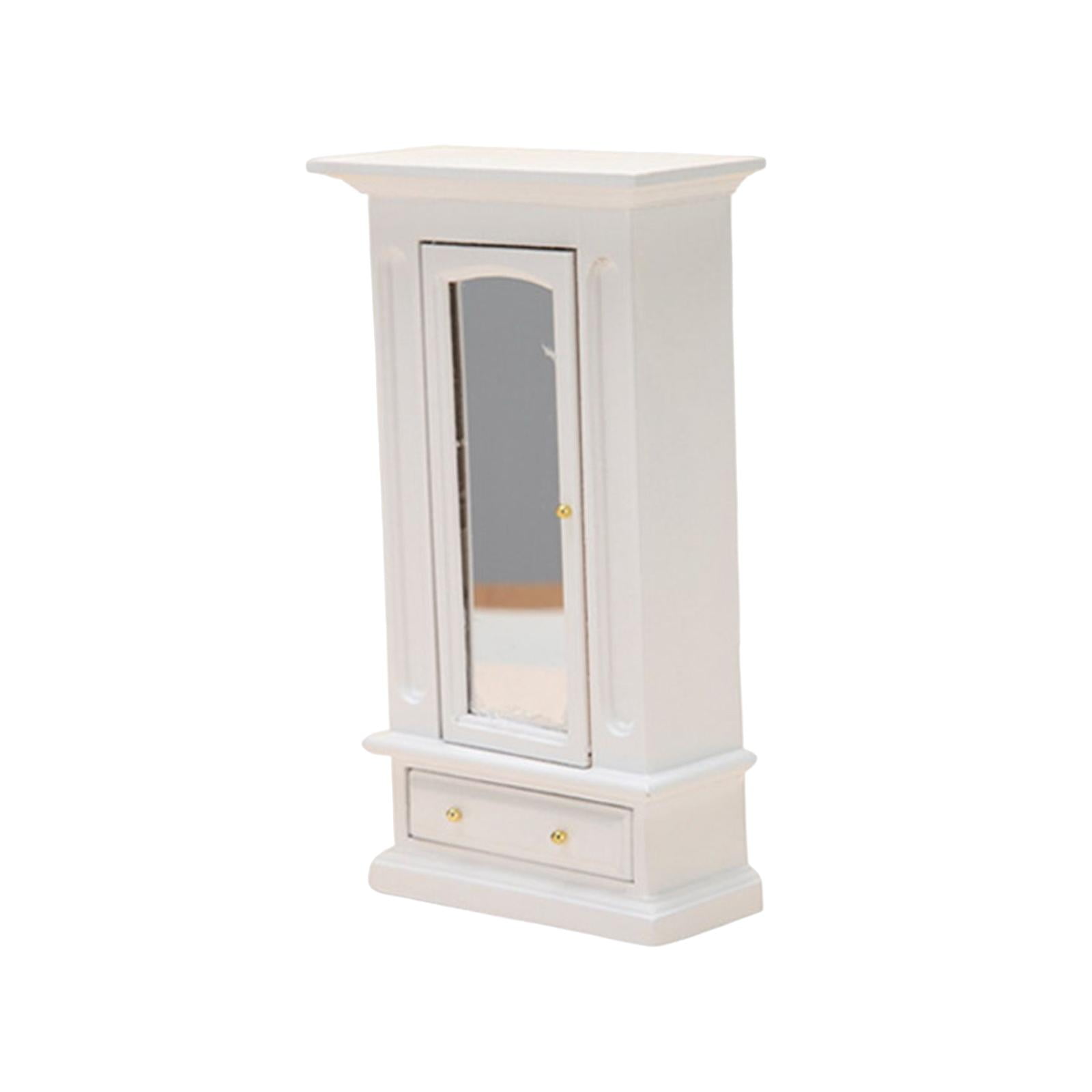 Magideal - 1/12 Armario De Casa De Muñecas Con Espejo, Cajón Modelo De Muebles De Madera En Miniatura Mano De Obra Exquisita Para Paisaje Simulado De Sala De Est , Blanco