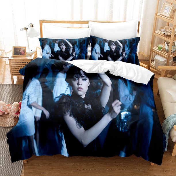Wednesday-Addams 3 PCS Comforter Set with 2 Pillowcases,Wednesday-Addams Bedding Set Sheet Set for Kids Adults,All Season Lightweight