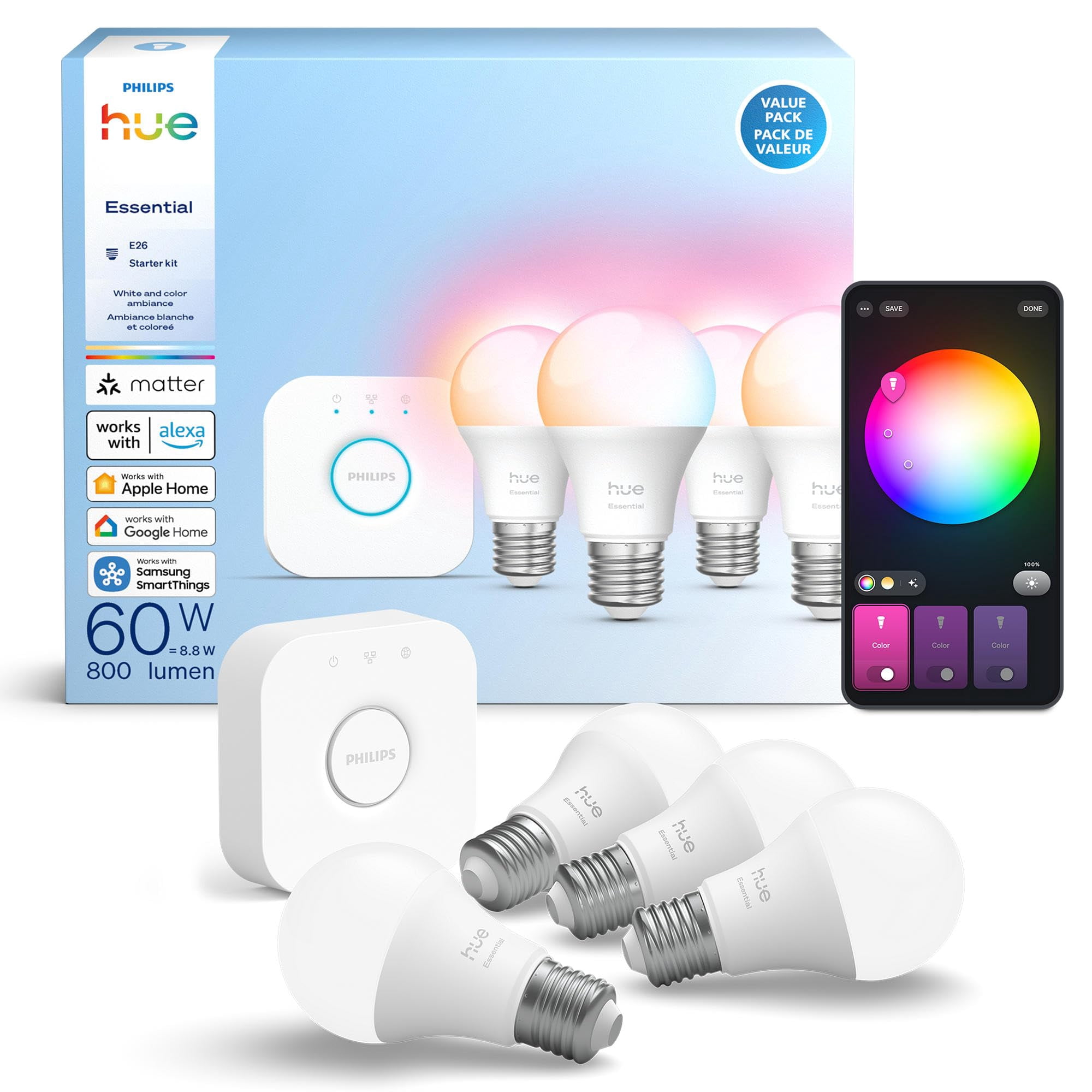 Kit de inicio Philips Hue Essential: Bridge + 4 bombillas