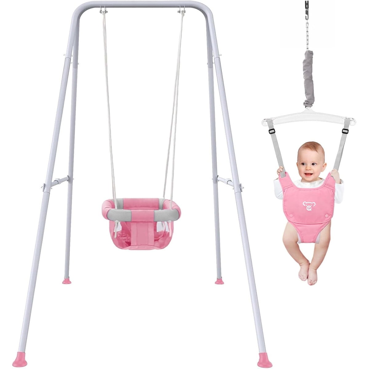 G Taleco Gear - Saltador Y Columpio 2en1 Rosa Plegable Interior Exterior