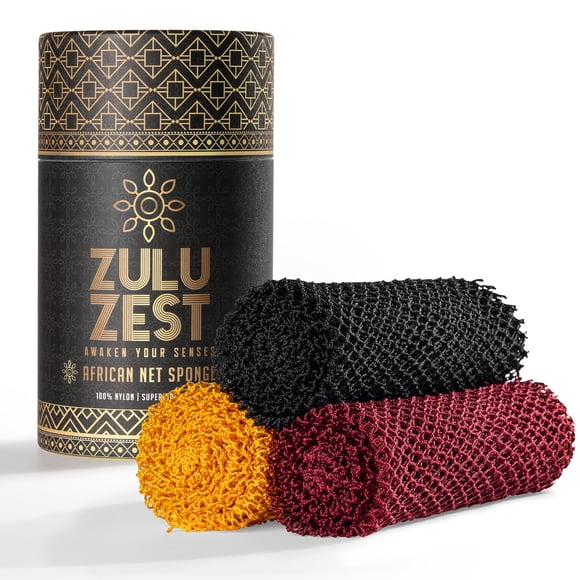 Paño de baño Zulu Zest African Net Sponge exfoliante, paquete de 3