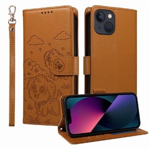 Funda Billetera Foxdock Compatible Con Iphone 14 Plus , Diseño Perrito Tierno, Ranuras Para Tarjetas Y Soporte Plegable