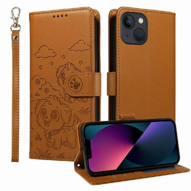 Funda Billetera FOXDOCK Compatible con iPhone 14 Plus , Diseño Perrito Tierno, Ranuras para Tarjetas y Soporte Plegable